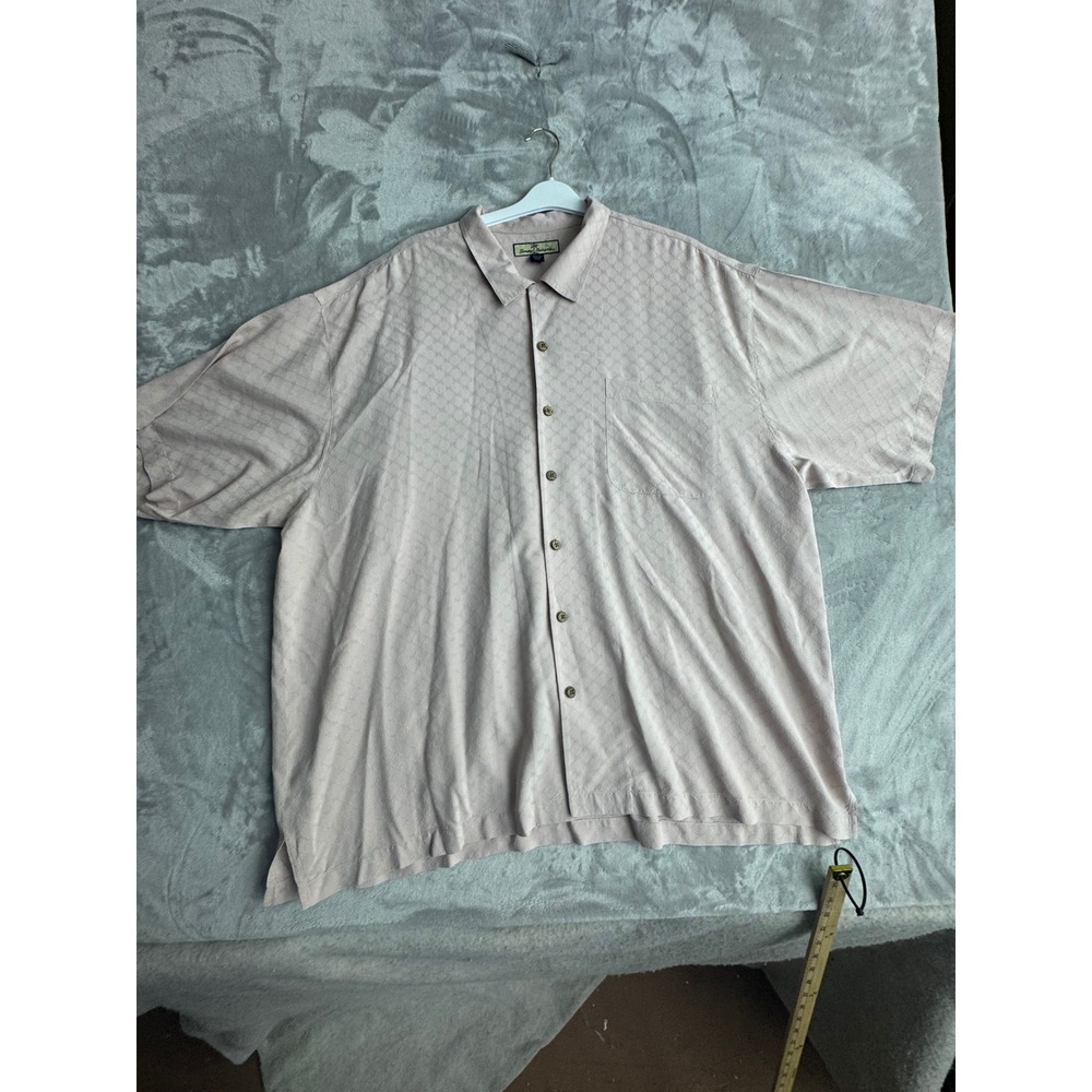 Tommy Bahama Mens XXL 100% Silk Short Sleeve Button Up Shirt Dusty Rose Jacquard